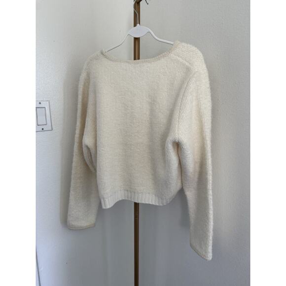 Mango CONTRAST TRIMS CARDIGAN Alpaca-blend Ivory Hook Women’s XXL NEW - Picture 4 of 7